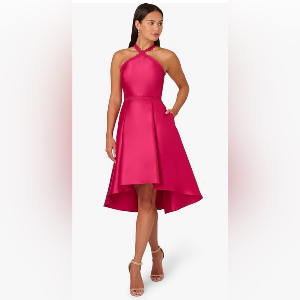 Adrianna Papell Womens Halter Hi Low Mikado Dress Size 10